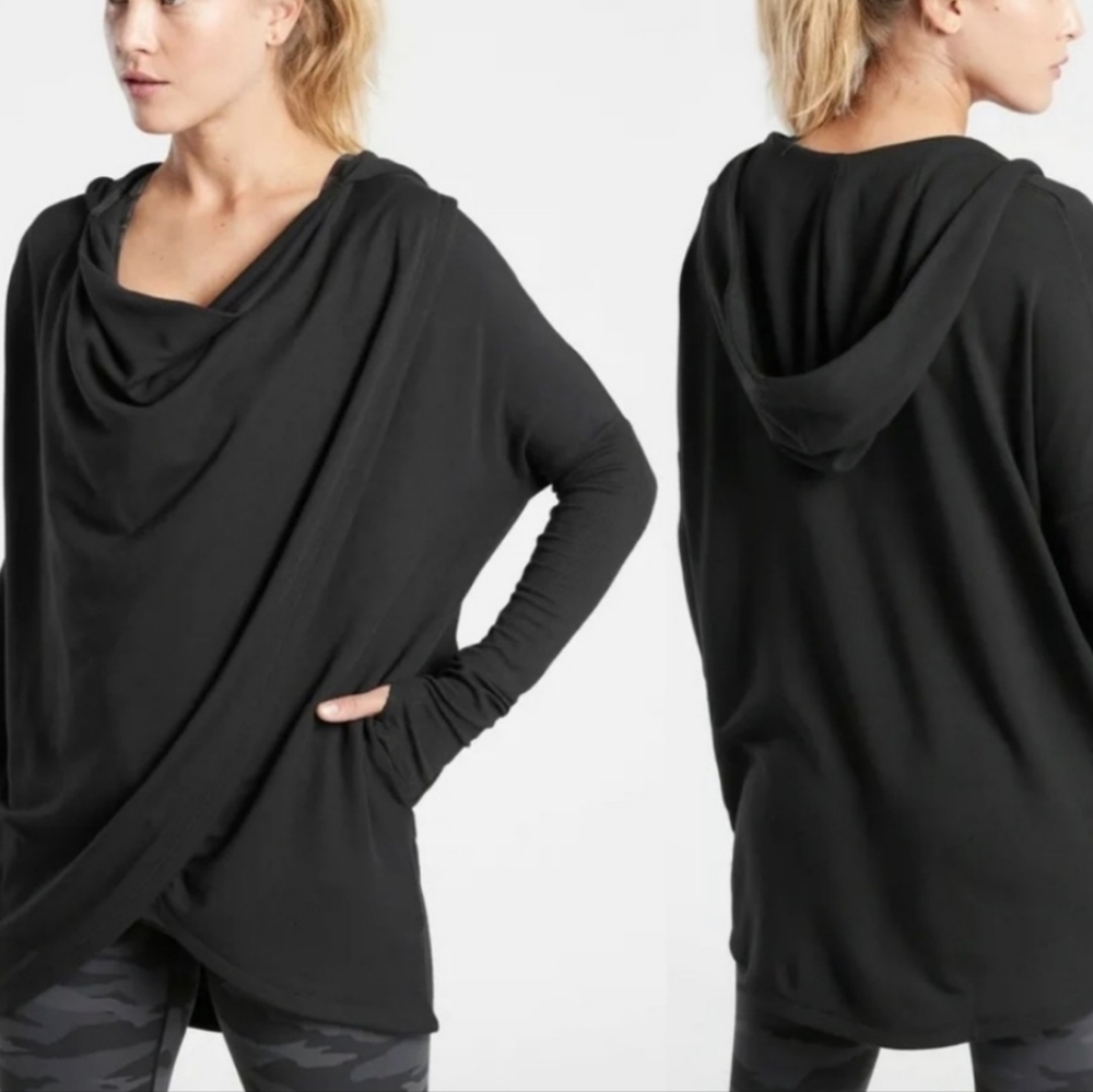 ATHLETA Purana Drape Black Longsleeve Pullover Hoodie Top Size XS - Picture 2 of 7